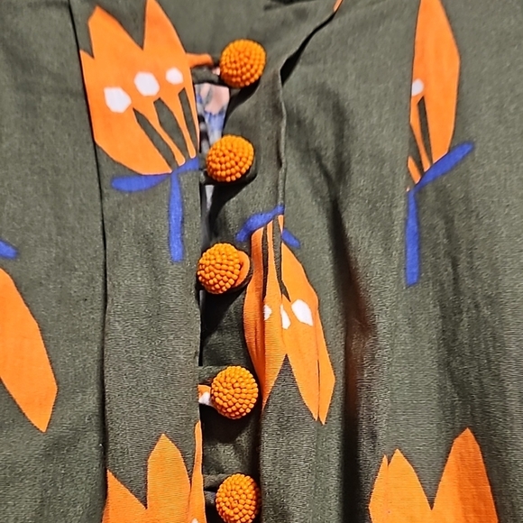 Nwot Green Dress with Orange Floral Pattern L - Picture 3 of 5